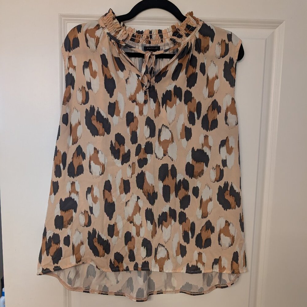 Ann Taylor Sleeveless Animal Print Brushstroke Tan Blouse